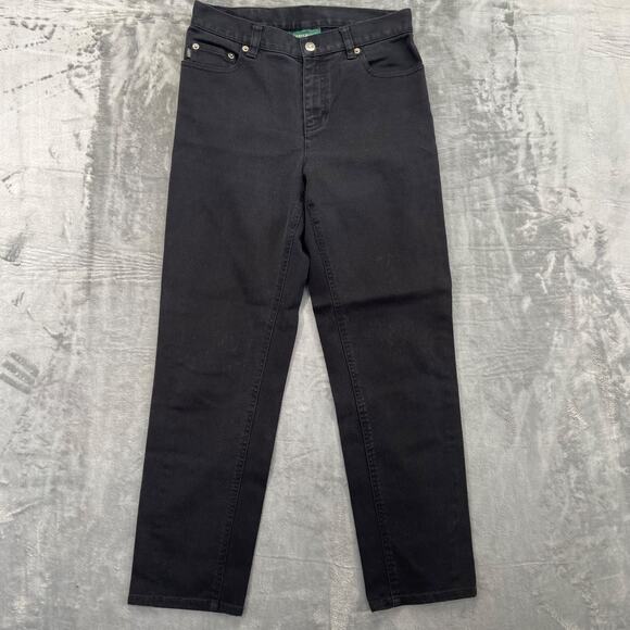 Vintage Lauren Ralph Lauren Jeans Women's Straight Jeans Size 4 Black Denim - Picture 1 of 8